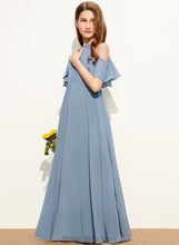 Load image into Gallery viewer, Junior Bridesmaid Dresses A-Line Floor-Length With Scoop Chiffon Teresa Neck Cascading Ruffles