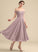 Length Off-the-Shoulder Beading Embellishment Fabric A-Line Sequins Tea-Length Silhouette Neckline Sahna A-Line/Princess Bridesmaid Dresses
