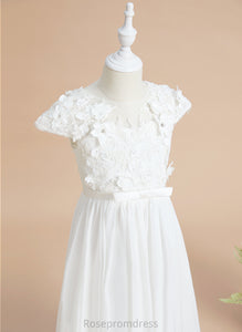 Neck With Girl Floor-length Flower A-Line Marilyn Flower Girl Dresses Chiffon/Lace Dress - Short Scoop Sleeves Flower(s)