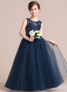 Karli Junior Bridesmaid Dresses Ball-Gown/PrincessScoopNeckFloor-LengthTulleJuniorBridesmaidDressWithSash#126265