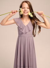 Load image into Gallery viewer, Cascading A-Line Chiffon V-neck Junior Bridesmaid Dresses Muriel Ruffles With Floor-Length