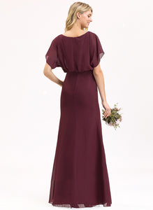 ScoopNeck Ruffle SplitFront Fabric Embellishment Neckline Length Sheath/Column Floor-Length Silhouette Kasey Bridesmaid Dresses