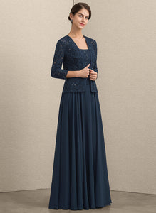 of Floor-Length Sequins the With Square Dress Mother Chiffon A-Line Mother of the Bride Dresses Lace Bride Neckline Liliana