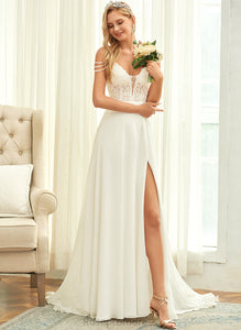 V-neck Train Sequins Lace Beading Wedding Dresses Dress Tamara With Sweep Chiffon Wedding A-Line