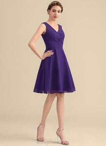 Neckline A-Line Silhouette Knee-Length Embellishment V-neck Fabric Length Ruffle Parker Bridesmaid Dresses