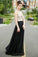 Classy A-line Scoop Chiffon Tulle Crystal Detailing Black Open Back Prom Dresses RS525