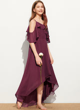 Load image into Gallery viewer, Off-the-Shoulder With Zoie Ruffles Chiffon Cascading Asymmetrical A-Line Junior Bridesmaid Dresses
