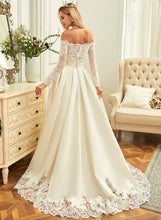 Load image into Gallery viewer, Alaina Sweep Off-the-Shoulder Wedding Sequins Wedding Dresses Lace Ball-Gown/Princess Train Dress With Beading Satin