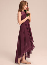 Load image into Gallery viewer, Janey A-Line Asymmetrical Neck Junior Bridesmaid Dresses Bow(s) Scoop Lace With Chiffon
