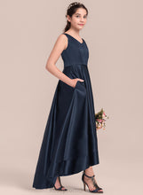 Load image into Gallery viewer, Nita Asymmetrical A-Line Satin Junior Bridesmaid Dresses V-neck