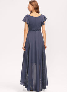Length Neckline Asymmetrical V-neck A-Line Ruffle Embellishment Fabric Silhouette Lace Jakayla Floor Length Bridesmaid Dresses