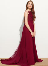 Load image into Gallery viewer, Neck A-Line Train Chiffon Junior Bridesmaid Dresses Lace Judith Sweep Scoop