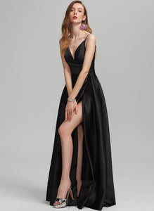 A-Line Neckline SplitFront V-neck Silhouette Fabric Ruffle Length Embellishment Floor-Length Izabelle V-Neck Bridesmaid Dresses