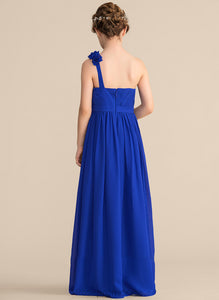 Floor-Length One-Shoulder Chiffon Flower(s) Ruffle With A-Line Margery Junior Bridesmaid Dresses