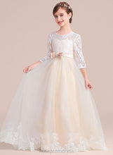 Load image into Gallery viewer, Ball-Gown/Princess Scoop Sash Beading Allyson Junior Bridesmaid Dresses Lace Tulle Floor-Length Bow(s) Neck With