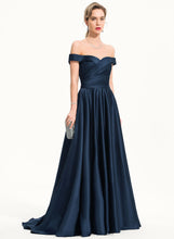 Load image into Gallery viewer, Train Satin A-Line Prom Dresses Off-the-Shoulder Nataly Sweep