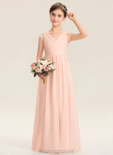 Load image into Gallery viewer, Floor-Length Elsie Junior Bridesmaid Dresses Lace Chiffon Ruffle A-Line V-neck With