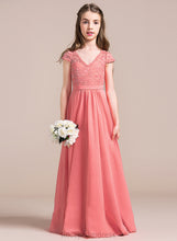 Load image into Gallery viewer, Chiffon Ivy Floor-Length V-neck Junior Bridesmaid Dresses Lace A-Line