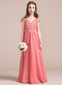 Chiffon Ivy Floor-Length V-neck Junior Bridesmaid Dresses Lace A-Line