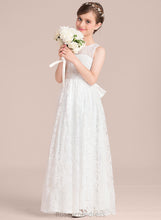 Load image into Gallery viewer, Lila Lace Scoop With Neck Junior Bridesmaid Dresses Bow(s) Sash Floor-Length A-Line