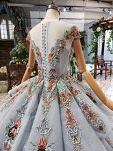 Load image into Gallery viewer, Ball Gown Blue Cap Sleeve Long Prom Dresses Lace up Beads Quinceanera Dresses P1088