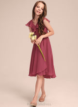 Load image into Gallery viewer, Chiffon Junior Bridesmaid Dresses Ruffles V-neck A-Line Cascading With Asymmetrical Jessica