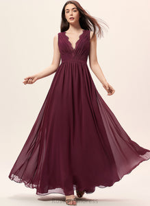 Lace Floor-Length Silhouette Neckline Embellishment Length Fabric Ruffle V-neck A-Line Emmy Bridesmaid Dresses