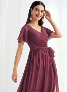 SplitFront Neckline Fabric Floor-Length Length Silhouette V-neck Embellishment A-Line Luna Bridesmaid Dresses