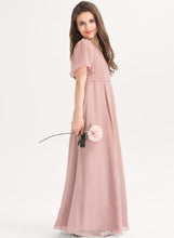 Load image into Gallery viewer, Junior Bridesmaid Dresses Bow(s) A-Line V-neck With Floor-Length Chiffon Mallory