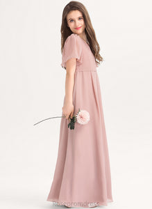 Junior Bridesmaid Dresses Bow(s) A-Line V-neck With Floor-Length Chiffon Mallory