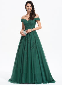 Tulle Sweep Train Janessa Prom Dresses Ball-Gown/Princess V-neck