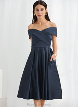 Load image into Gallery viewer, Silhouette Fabric Pockets Knee-Length A-Line Length Off-the-Shoulder Embellishment Neckline Jan Scoop Natural Waist Bridesmaid Dresses