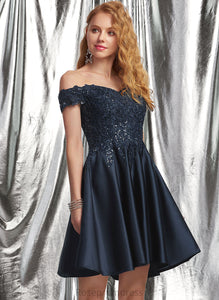Prom Dresses A-Line Melina Off-the-Shoulder Satin Short/Mini