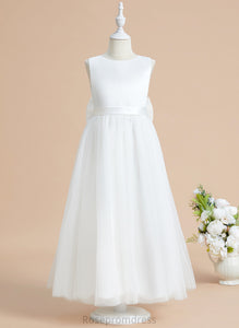 - Sleeveless Girl Lace/Bow(s) Satin/Tulle Scoop Neck A-Line Katherine Dress Ankle-length Flower With Flower Girl Dresses