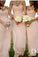 Long Light Pink Mismatched A-Line One Shoulder Sleeveless Elegant Bridesmaid Dresses RS523