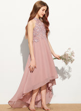 Load image into Gallery viewer, Junior Bridesmaid Dresses Lace Hannah Neck Chiffon Asymmetrical A-Line Scoop