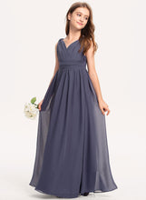 Load image into Gallery viewer, With A-Line Floor-Length V-neck Ruffle Junior Bridesmaid Dresses Chiffon Ashanti