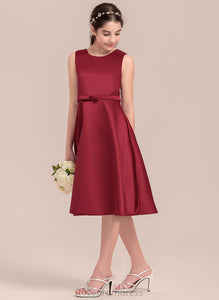 Junior Bridesmaid Dresses Satin Lace Scoop With Knee-Length A-Line Neck Bow(s) Elva