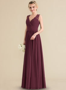 Neckline V-neck Embellishment Ruffle Floor-Length A-Line Fabric Length Bow(s) Silhouette Averie Natural Waist Bridesmaid Dresses