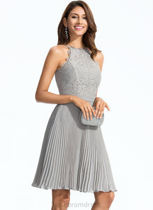 Lace Knee-Length Jode Chiffon Scoop A-Line Dress With Cocktail Neck Cocktail Dresses Pleated
