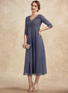 A-Line Mother With Mother of the Bride Dresses Lace V-neck Bride Julianna Tea-Length of Dress Beading Chiffon the
