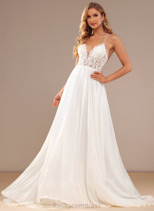 Dress Train Wedding Dresses A-Line V-neck Wedding Sequins With Beading Lace Harmony Chiffon Lace Sweep