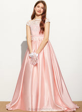 Load image into Gallery viewer, Train Satin Sweep Junior Bridesmaid Dresses Lace Sanai Off-the-Shoulder Ball-Gown/Princess