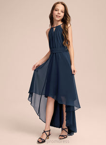 Junior Bridesmaid Dresses Adelaide Scoop Ruffles A-Line Chiffon Bow(s) Neck Asymmetrical With