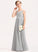 A-Line Junior Bridesmaid Dresses Janiah V-neck Chiffon Lace Floor-Length