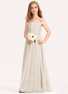 A-Line Off-the-Shoulder Floor-Length Lace Thelma Junior Bridesmaid Dresses Chiffon