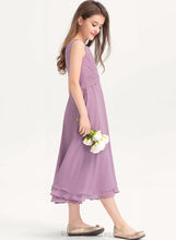 Load image into Gallery viewer, Ruffle Scoop Neck Chiffon Junior Bridesmaid Dresses Tea-Length Aryanna With A-Line