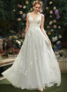 V-neck With Lace Wedding Dresses A-Line Court Tulle Kaylen Train Dress Wedding