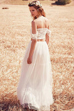 Load image into Gallery viewer, Unique A-Line Two Pieces Off-the-Shoulder Ivory Tulle Princess Lace Wedding Dresses RS405