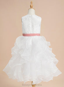 Neck Organza Ball-Gown/Princess Dress Flower Girl Dresses Parker Lace/Sash - Girl Scoop With Sleeveless Tea-length Flower